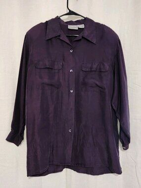 Emblem Women's Blouse Top Button Down Long Sleeve Purple Size Medium